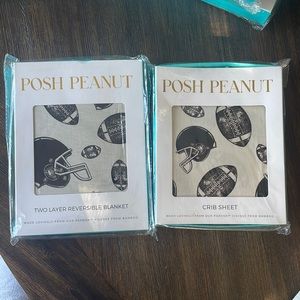 Touchdown Poshpeanut two layer reversible blanket and crib sheet BRAND NEW